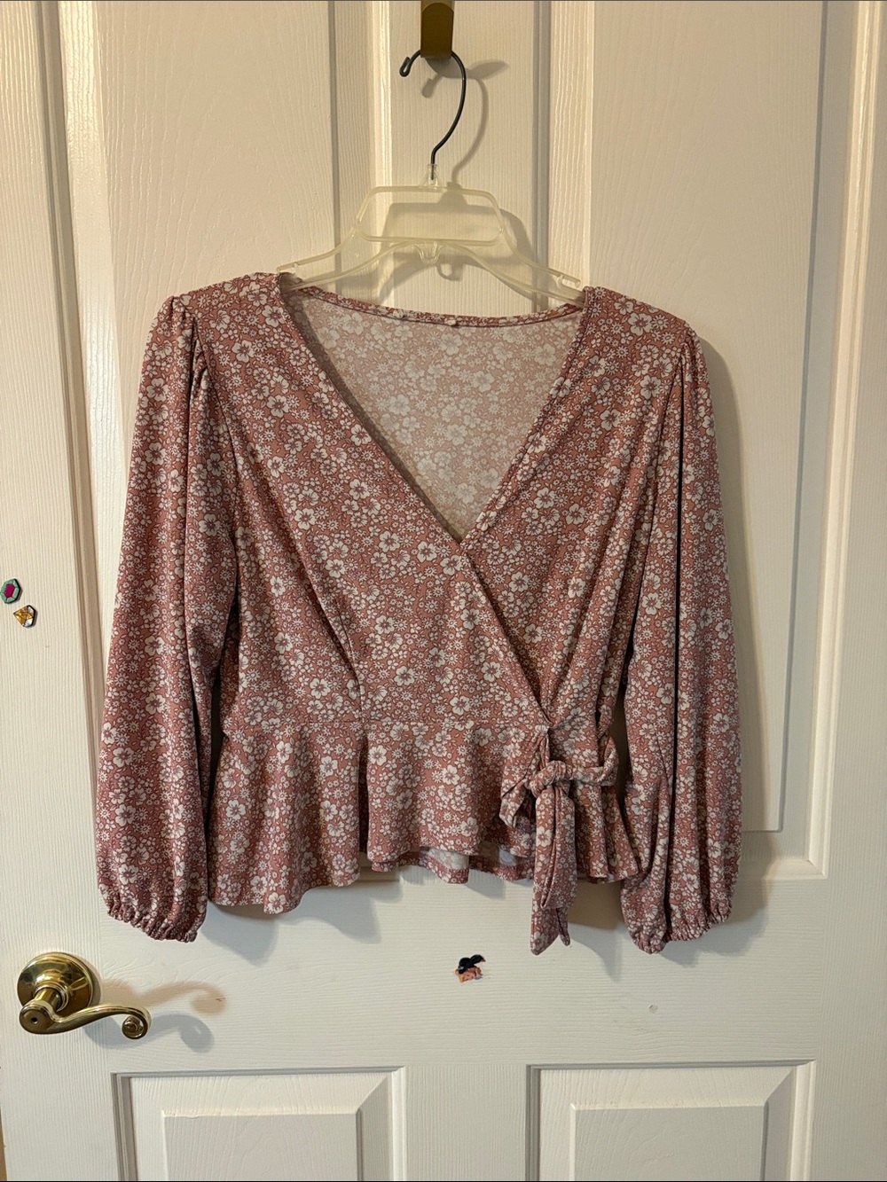Floral Wrap Peplum Blouse - Dusty Rose